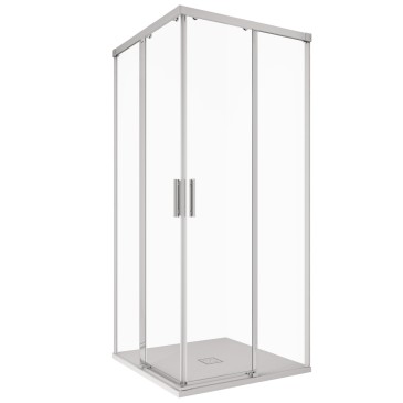 CABINE DE DOUCHE à deux côtés avec ouverture coulissante sans profilés ADRY. Même longueur.