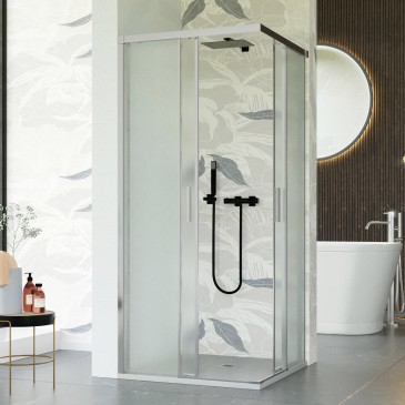 Cabine de douche 2 côtés avec porte coulissante gravée mate H195 UNICO