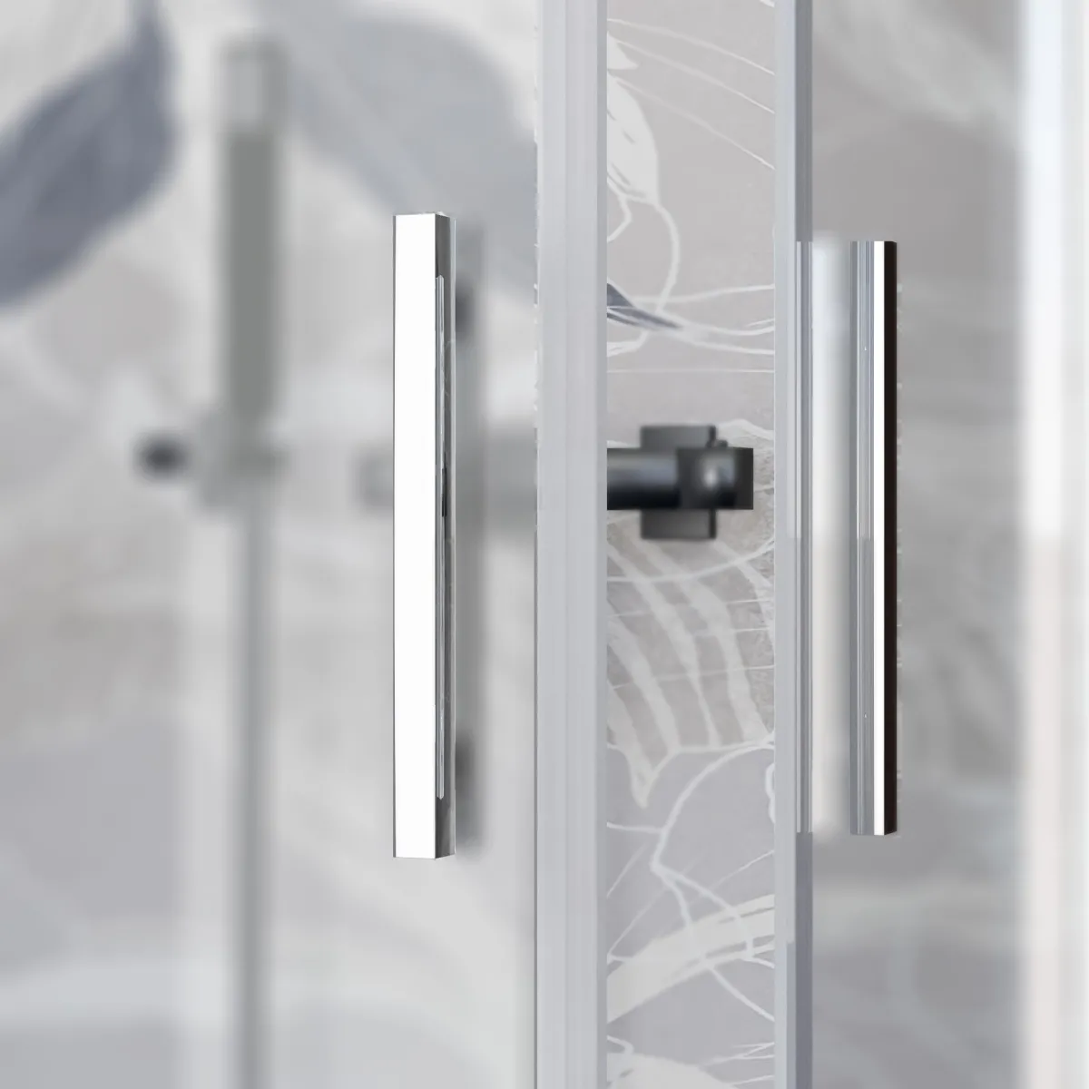 Cabine de douche 2 côtés avec porte coulissante gravée mate H195 UNICO