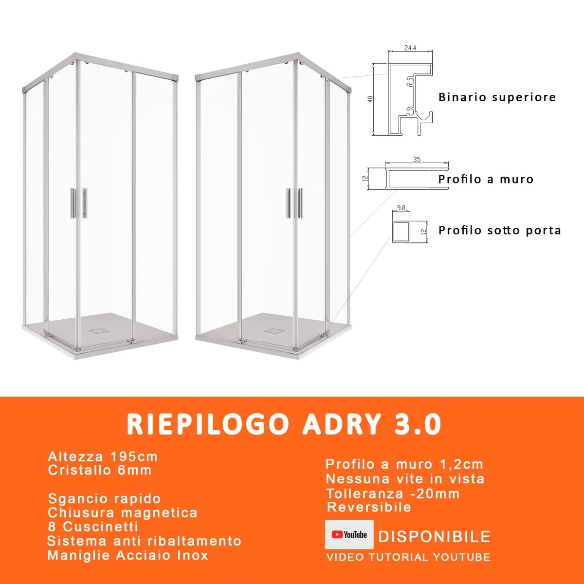 Cabine de douche 2 côtés avec porte coulissante gravée mate H195 UNICO