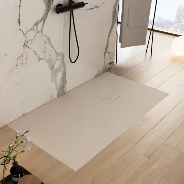 Receveur de douche en résine crème à trou latéral MAKA