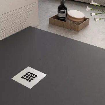 Receveur de douche en résine noire à trou latéral PLUS