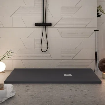 Receveur de douche en résine noire à trou latéral PLUS