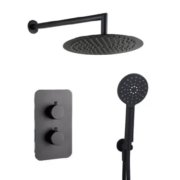 Schwarzes Duschset, 5-teilig: Duschkopf, Duscharm, Handbrause, Thermostatmischer