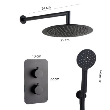 Kit de douche noir 5 pièces : pommeau de douche, bras de douche, douchette, mitigeur thermostatique