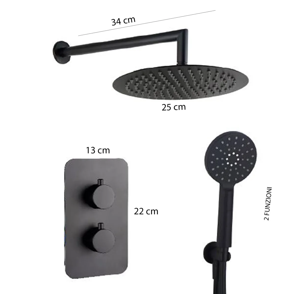 Kit doccia nero 5pz soffione braccio doccia doccetta miscelatore termostatico