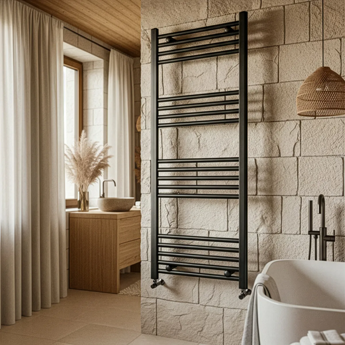 Sèche-serviettes noir mat, entraxe 45, hauteur 120, largeur 50