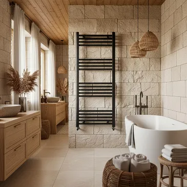 Sèche-serviettes noir mat, entraxe 45, hauteur 120, largeur 50