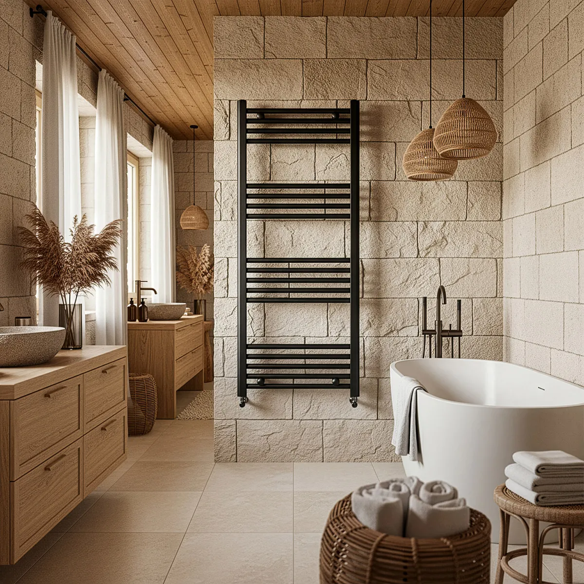 Scaldasalviette nero opaco interasse 45 altezza 120 larghezza 50