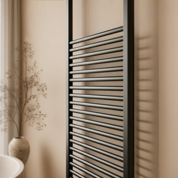 Sèche-serviettes noir mat, entraxe 45 cm, hauteur 180 cm, largeur 50 cm