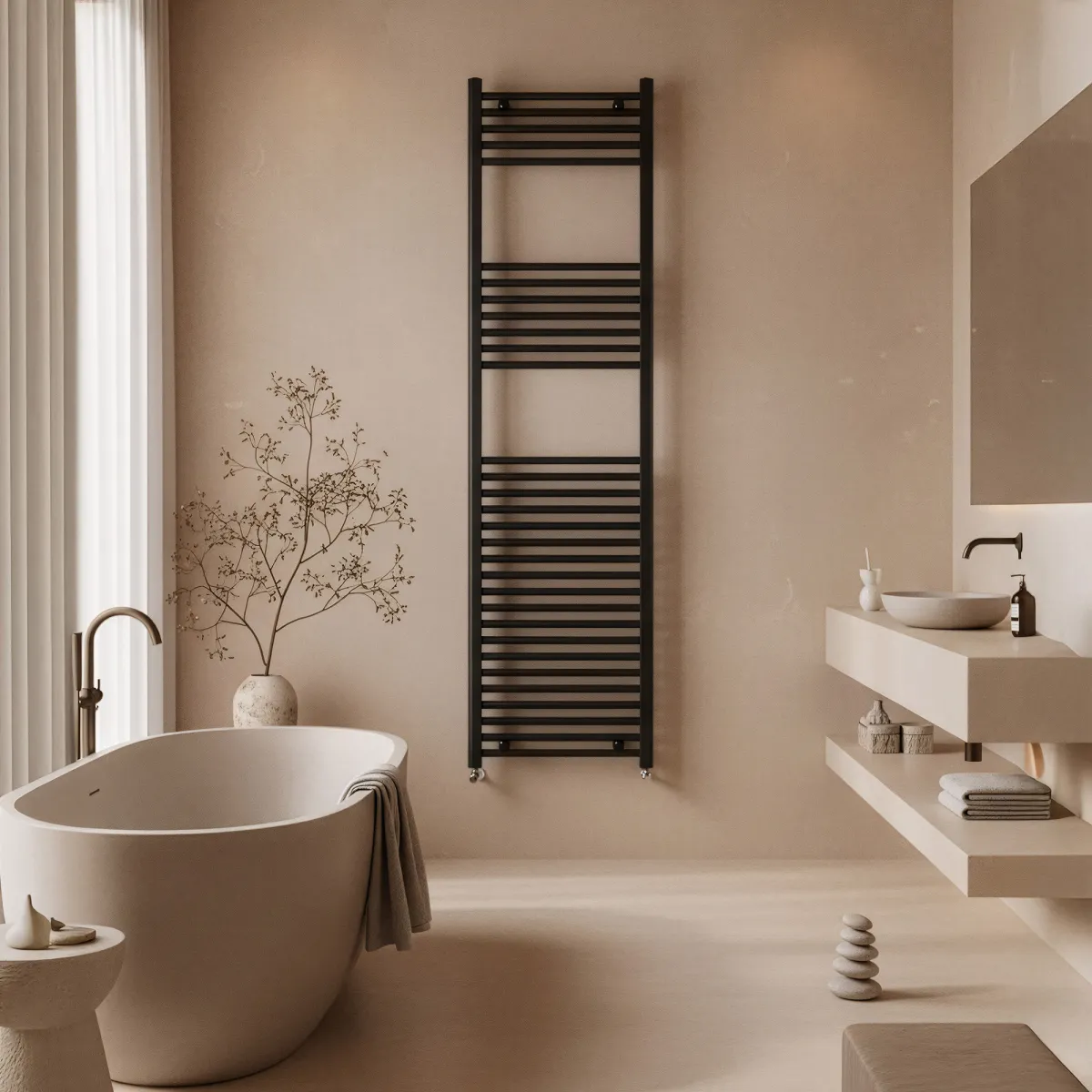 Scaldasalviette nero opaco interasse 45 altezza 180 larghezza 50