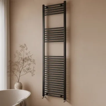 Sèche-serviettes noir mat, entraxe 45 cm, hauteur 180 cm, largeur 50 cm