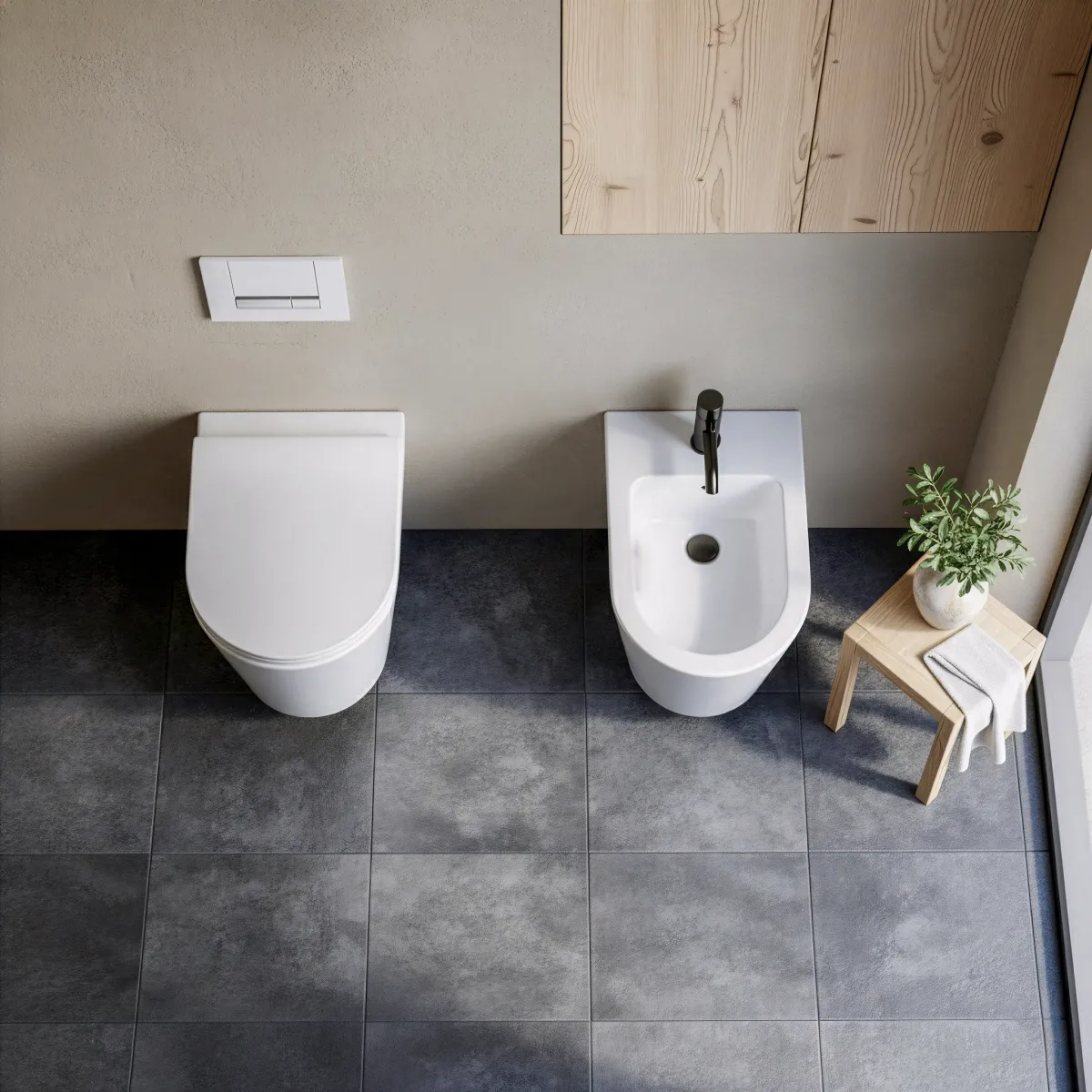 Paire de blocs sanitaires muraux sans rebord de la marque...