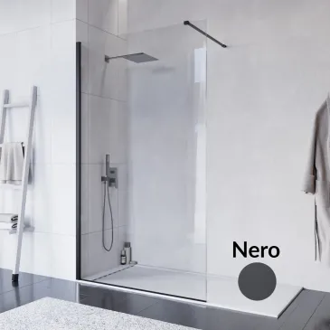 Doccia walk-in Nero 90 cm h200 vetro 8mm anticalcare trasparente ISIDE