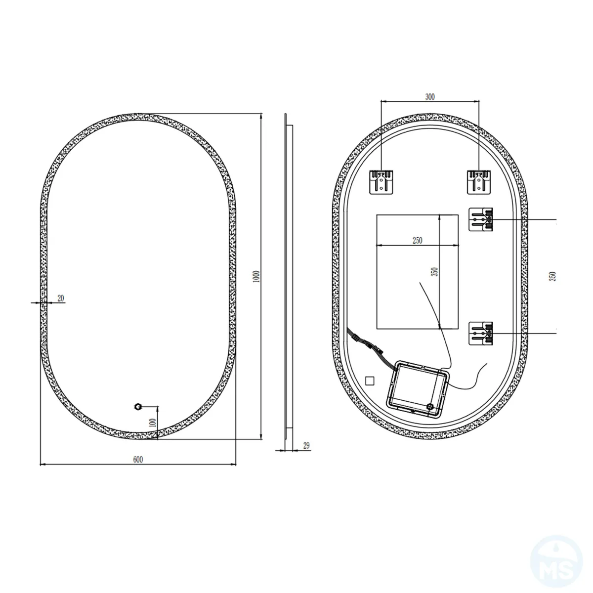 Miroir ovale tactile LED 60x100 MIMI