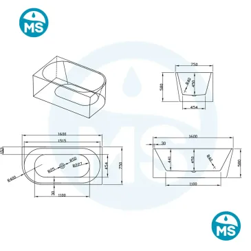 Vasca free standing 160x75 destra
