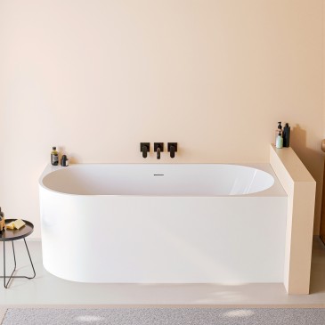 Freistehende Badewanne (160 x 75 cm) mit versenkbarem Überlauf und Click-Clac-Ablauf in passender Farbe