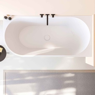 Baignoire d'angle autoportante 160 x 75 po avec bonde Click-Clac à droite RIVER