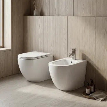 Coppia sanitari wc e bidet rimless scarico ciclonico MOON