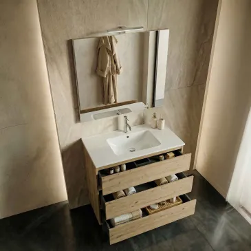 Meuble de salle de bain suspendu 80cm en bois naturel noué ARMONY