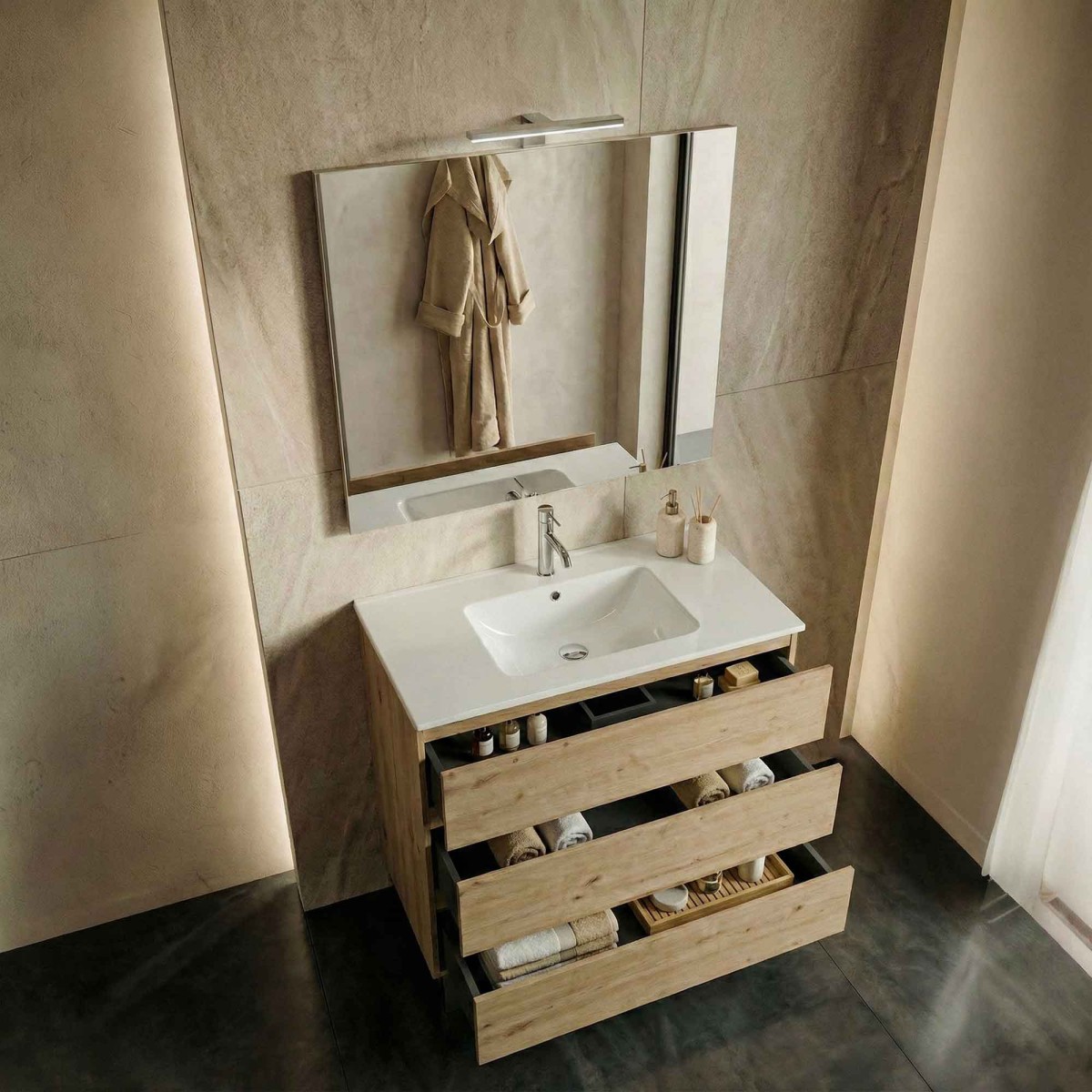 Mobile bagno sospeso 80cm legno naturale nodato ARMONY