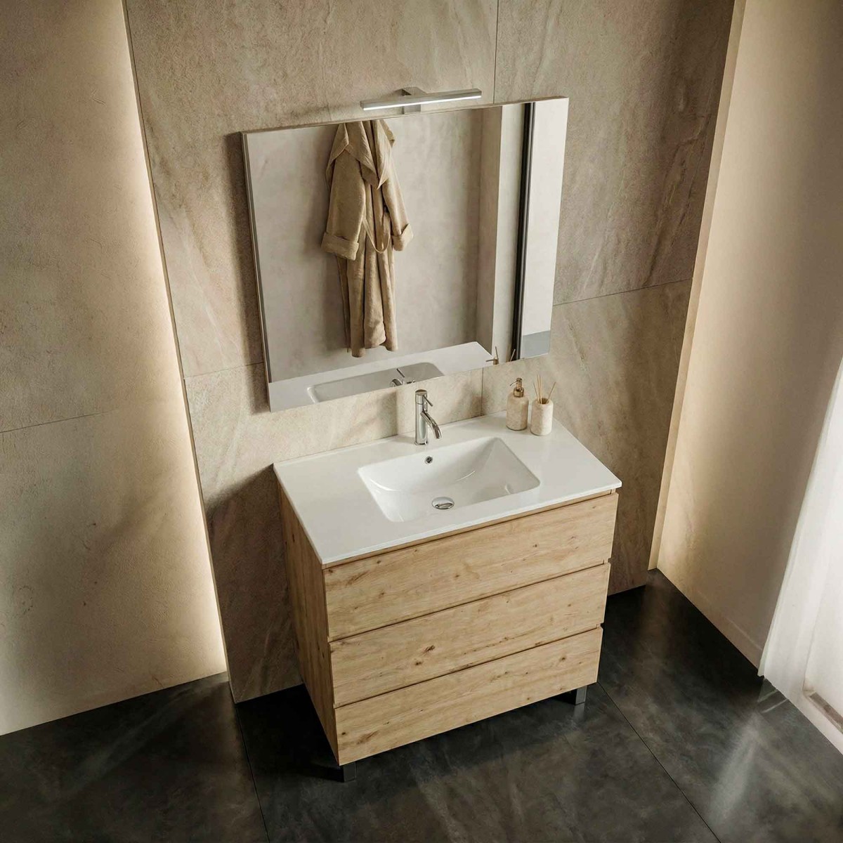 Armoire de salle de bain suspendue de 80 cm en bois...