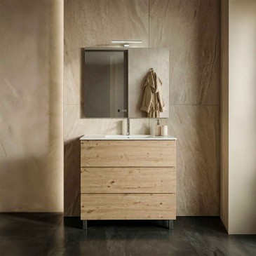 80 cm hoher, hängender Badezimmerschrank aus geknotetem Naturholz ARMONY