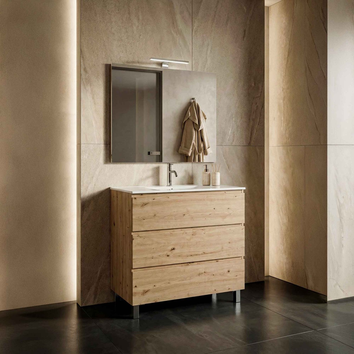 Armoire de salle de bain suspendue de 80 cm en bois...