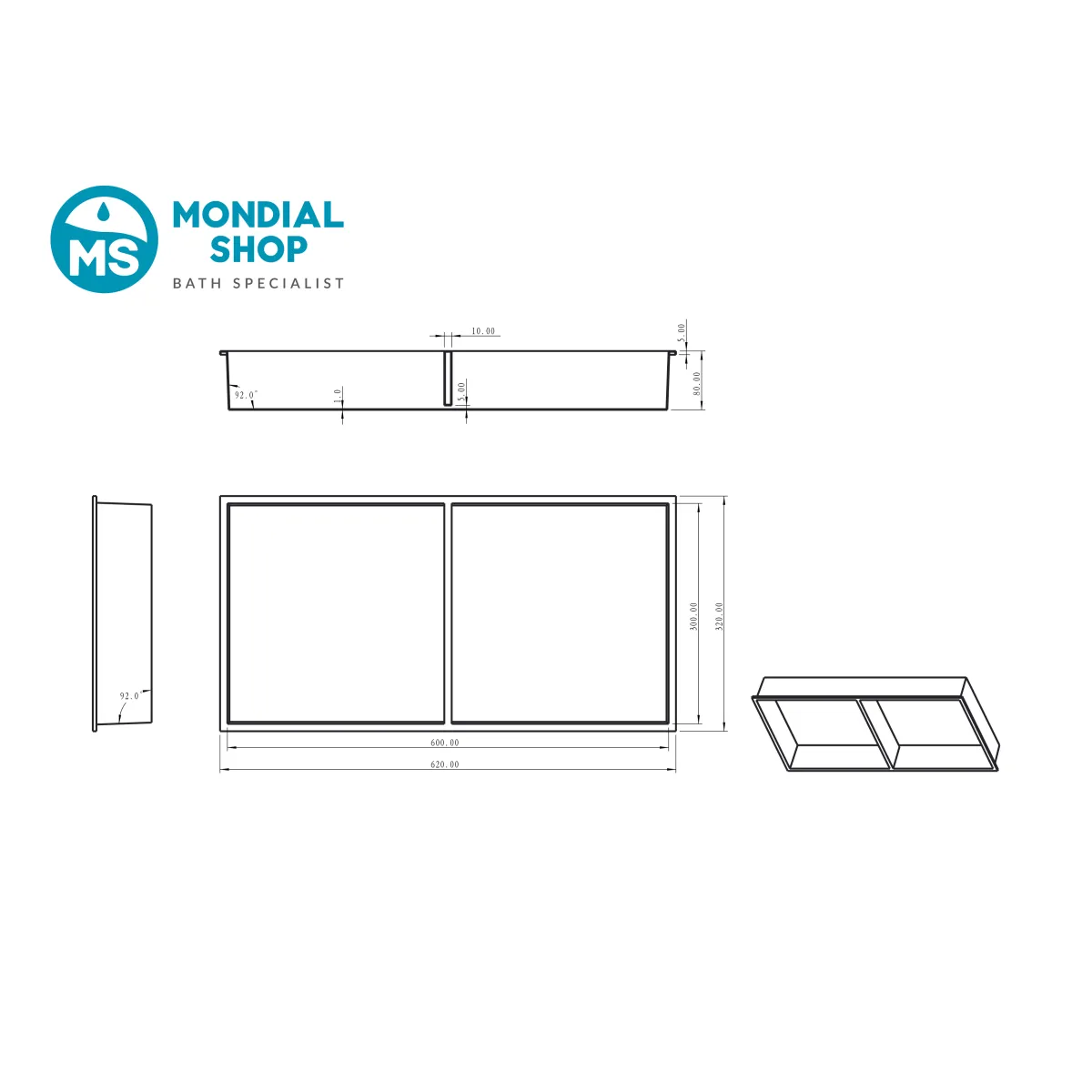 Nicchia per doccia color ORO spazzolato PVD 60X30 GLAMOUR