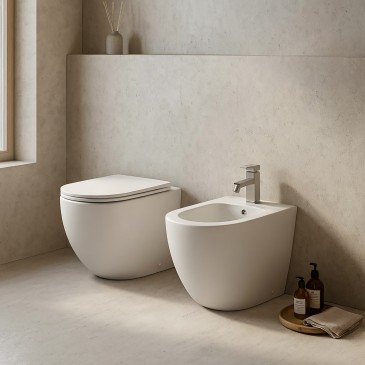 Mattweißes WC und Bidet mit Zyklonspülung MOON