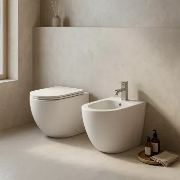 WC et bidet blanc mat avec chasse d'eau cyclonique MOON
