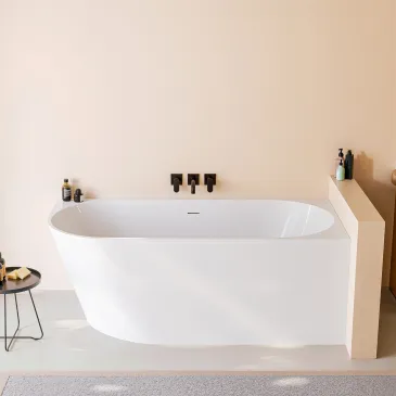 160x75 Eckbadewanne, freistehend, mit Click-Clac-Ablauf rechts, RIVER