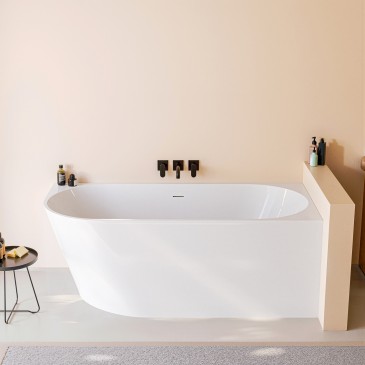 Vasca da Bagno 160x75 da Appoggio ad angolo e Piletta Clic Clac Destra RIVER