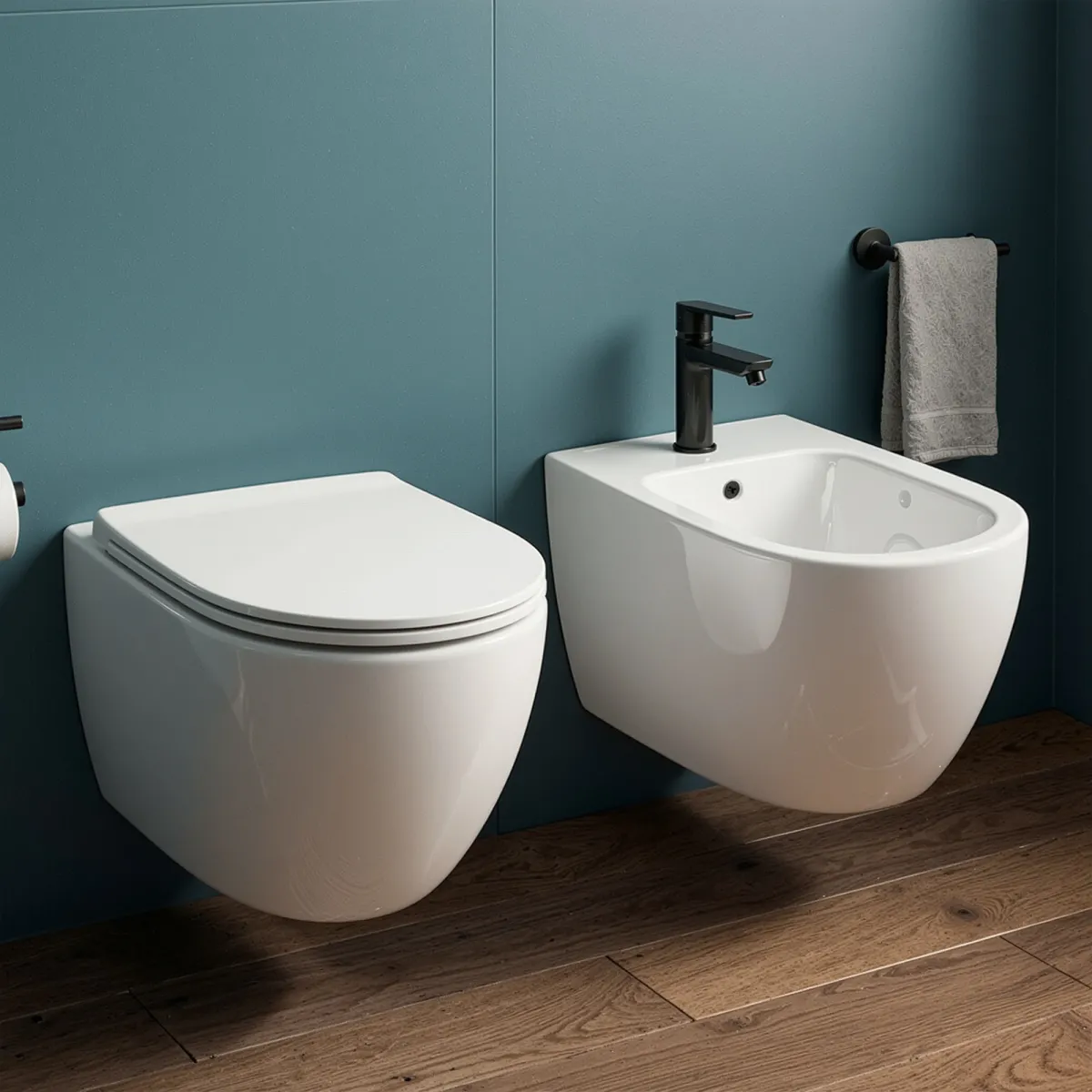 Couple de toilettes et bidet sans rebord | soleil