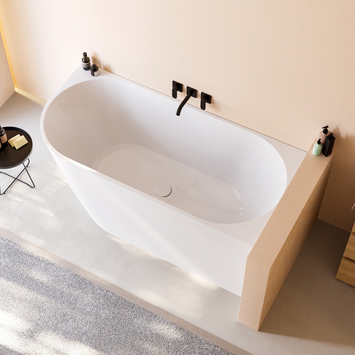 Baignoire d'angle autoportante 160 x 75 po avec bonde...