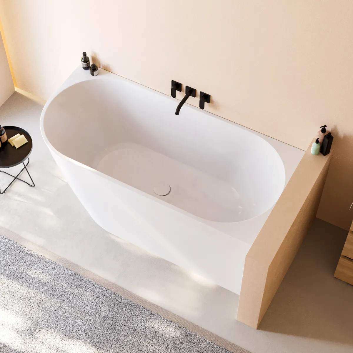 Vasca da Bagno 160x75 da Appoggio ad angolo e Piletta Clic Clac Destra RIVER