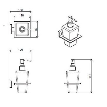 Porte-savon liquide en verre avec finition chromée carrée | Zurich