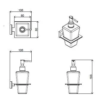 Porte-savon liquide en verre avec finition chromée carrée | Zurich