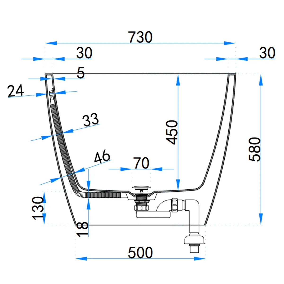 Vasca free standing Bianco opaco 150x73 MOON