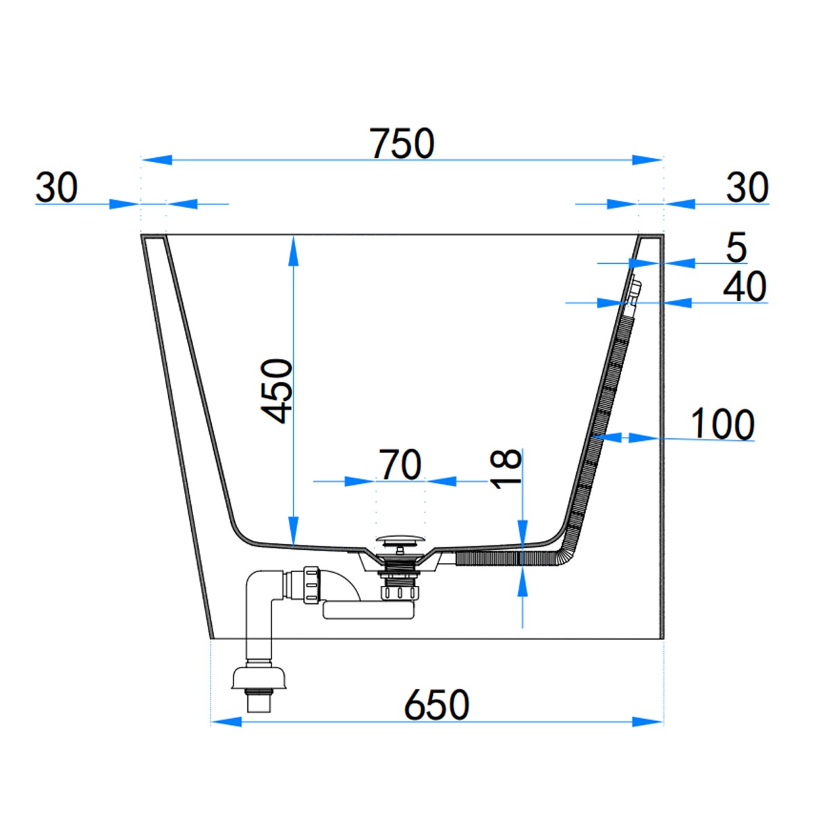 Baignoire d'angle autoportante 160 x 75 po avec bonde...