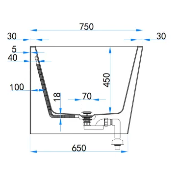 Vasca da Bagno 160x75 da Appoggio ad angolo e Piletta Clic Clac Sinistra RIVER