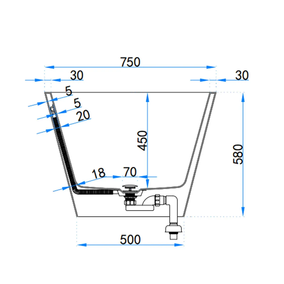 Freistehende Badewanne in glänzendem Weiß 160x75 RIVER