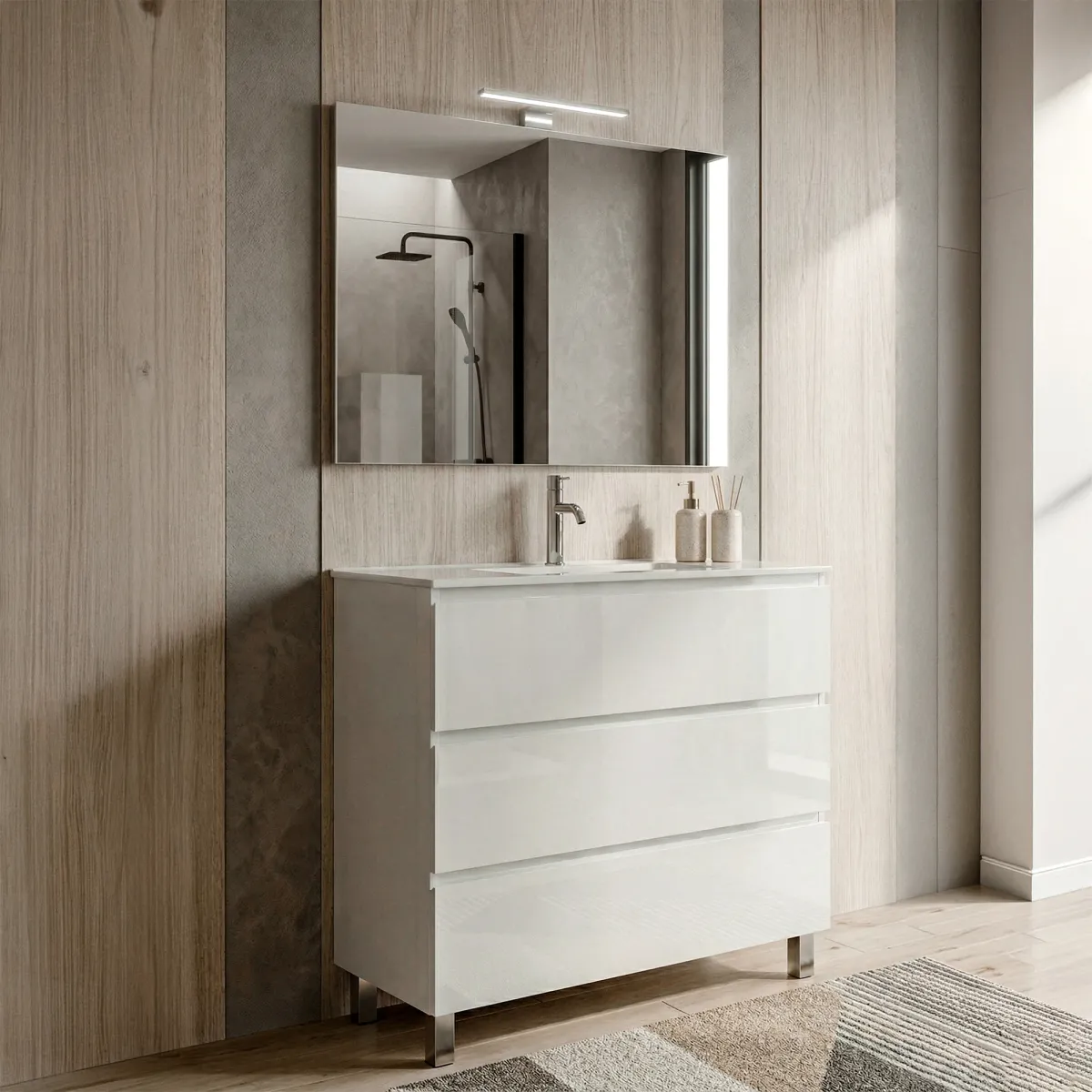80 cm hoher, freistehender Badezimmerschrank mit 3...