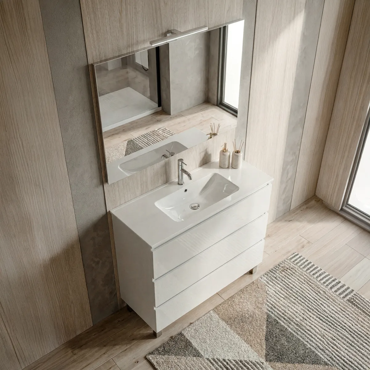 Mobile bagno 3 cassetti a terra 80cm bianco porcellana