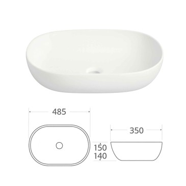Lavabo da Appoggio GIO 48,5x35 Ceramica Bianco Lucido