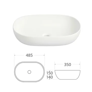 Lavandino da appoggio in ceramica bianco lucido GIO 48,5x35 H14