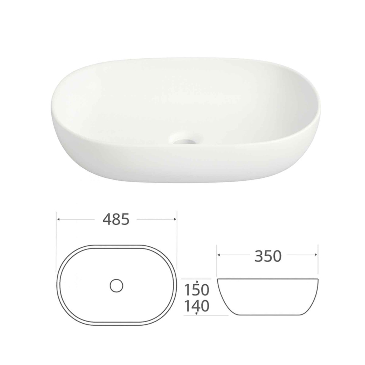 Lavabo de comptoir GIO 48,5 x 35 H14 en céramique blanche...