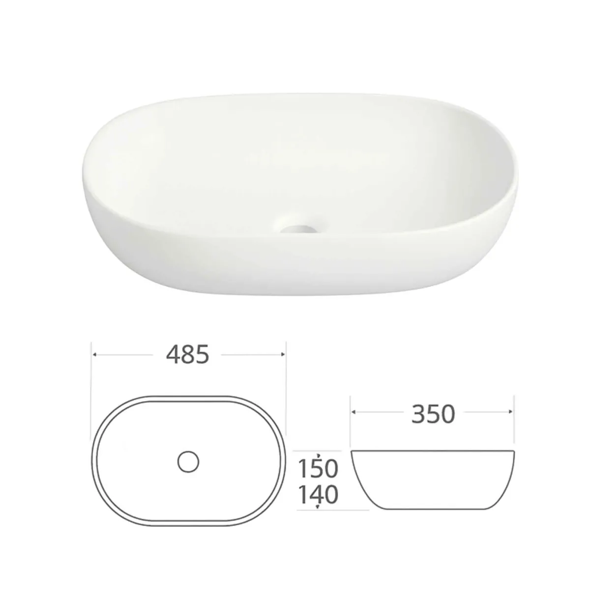 Lavandino da appoggio in cercamica bianco lucido GIO 50x34