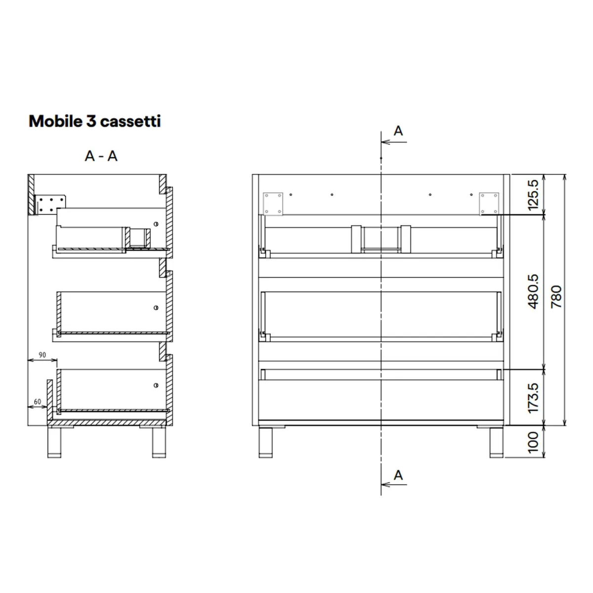 Mobile bagno sospeso 80cm legno naturale nodato ARMONY