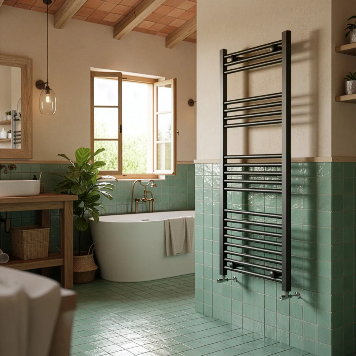 Scaldasalviette nero opaco interasse 45 altezza 120 larghezza 50